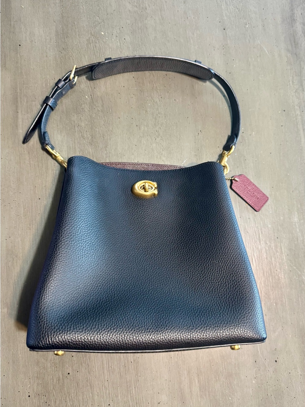 Coach Black Pebbled Leather Shoulder Bag with Gold Hardware and Pink Tag